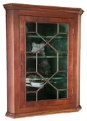 Neoclassical Hanging Corner CABINET, Cupboard, Mahogany, Thirteen Light, 43"t