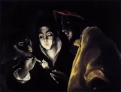 An Allegory with a Boy Lighting a Candle in the Company of an Ape and a Fool (Fábula) by El Greco, 1589-92