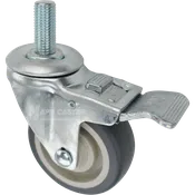 3-1/2" x 1-1/4" Grey Polyurethane Wheel Swivel Caster w/ Total Lock Brake, 20mm-2.5 x 1-3/4" Threaded Stem - 300 lbs Capacity