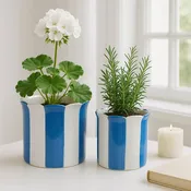 Blue Ceramic Striped Scallop Planter - 8 inch