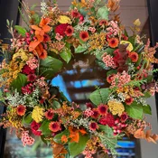 Autumn Wreath with fresh flowers and greens - preorder 1 week ahead