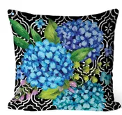 Custom Decor Hydrangeas on Black Pillow