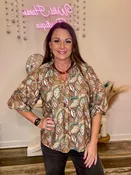 Autumn Leaf Blouse with Scalloped Trim
