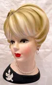 Head Vase Planter, 8 1/2", Blonde with Faux Pearl Necklace and Earrings in Black — Sir Richards Antiques & Fine Art Center ~ Est. 1971
