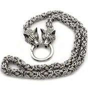 20-inch Norse Two Headed Silver Wolf Necklace
