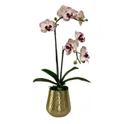 [HUXL-OROCD] Gold Metal Hammered Vase Large - White & Purple Double Orchid Artificial