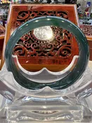 Real Jade Bangle, Floating Green Color #376004, Size: 60mm