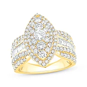 Baguette & Round-Cut Multi-Diamond Center Engagement Ring 2-1/4 ct tw 14K Yellow Gold