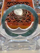 Real Jade Bangle, Floating Green Color #376005, Size: 59mm