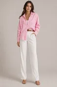 Belted Linen Blend Straight Leg Pants