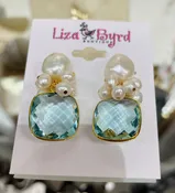 Aquamarine and Pearl Cluster Statement Earring