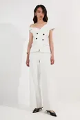Compact Stretch Asymmetric Collar Wide Leg Tailored Jumpsuit