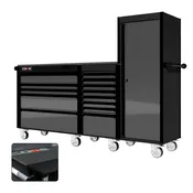 88 Series - 13 Drawers with Tall Locker - Black Handles - Traditional Casters