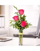 3 Hot Pink Roses Bud Vase
