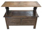 Antique Carved Oak Flip-Top Hall Bench with Storage Chest, 38"H, PA7010BDT