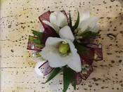 White Flower &amp;amp; Burgundy Ribbon Wristlet