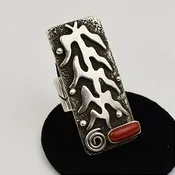 Alex Sanchez Navajo Silver Ring with Coral — Turkey Mountain Traders