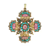 Antique cannetille work topaz and turquoise pendant