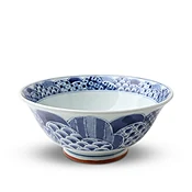 Blue and White Shozui Wave Noodle Bowl