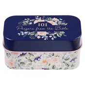 101 Prayers From The Bible Navy Scripture Cards in a Tin