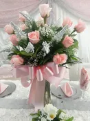 1 Dozen Pink Roses with Baby's Breathe and Assorted Greenery — Minervas Flowers