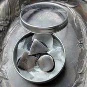 Distressed Brass Midcentury Modern Stud Buttons - Set of 3 in Reusable Tin