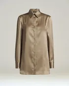 BEIGE GEOMETRIC-PATTERN SILK SHIRT