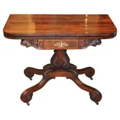 19th Century English Regency Rosewood and Brass Inlaid Card Table