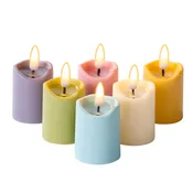 Battery-Operated 3D Wick Flame Mini Pillars - Set of 6