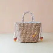 Mini Woven Tote Bag with Embroidered Cocktail
