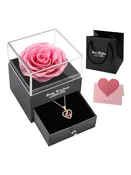 ETERNAL ENCHANTED PRESERVED PINK ROSE WITH NECKLACE