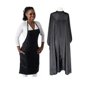 Black Barber Salon Long Hair Cutting and Chemical Cape and Apron Set - Free Kid Cape Included! - Hair Capes and Aprons Co