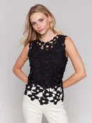 Charlie B Floral Crochet Sleeveless Top - Black