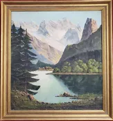 Alois Biebl, "Gosausee im Salzkammergut mit Dachstein", Signed, 30.75" x 33", PA5593
