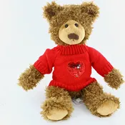 Brown Curly Bear with Heart Sweater 10"