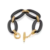 18K Yellow Gold Crownwork® Black Onyx Link Bracelet with Diamond Toggle