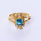 14k Yellow Gold Blue CZ Fancy Ring