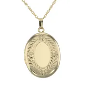 14K Gold Filled Oval Locket with Border Design with Chain 23mm USA