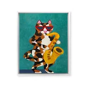 Calico Cat Saxophone Player Framed Canvas Print