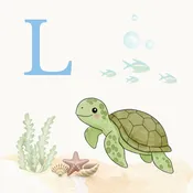Sea Turtle Coastal Alphabet Printable Art - Blue