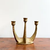1960s Brutalist Cast Bronze 3-Arm Candelabra