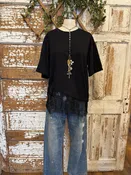 Black Lace-Hem Asymmetric Tee: Small-XL