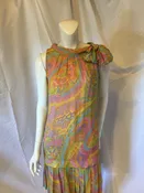 1960's Multicolor Pastels Printed Chiffon Shift Dress-6/7