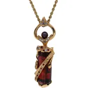 14K Gold Crystal Cut Tourmaline Wrapped with 14K Gold and Accented with Diamonds Rubies and Pink Sapphires