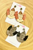 2 Tone Tassel Cross Rafia Fan Earrings -2 Colors