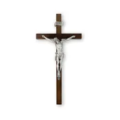 11" Walnut Cross with Fine Pewter Corpus