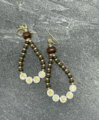 DMB Earrings Brown Iris and Gold with Choice of Word Jewelry / Made in USA