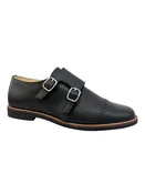 Andanines Black Pebbled Double Buckle Monkstrap Shoe