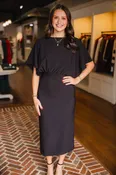 Black boat neck midi dress