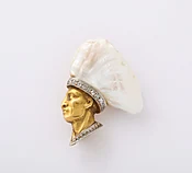 14kt Gold Native American Chief's Head Brooch